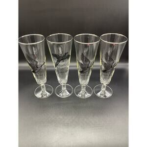 Vintage Federal Set of 4 Pilsner Sportsman Hunter Glasses Barware Pheasant 8"